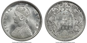 British India. Victoria 1/2 Rupee 1862-(b&m) MS65+ PCGS, Bombay mint, KM472. Type B, Type II Reverse. Radiant gem.

HID09801242017