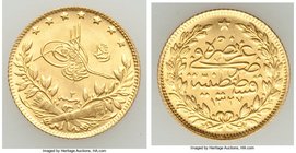 Ottoman Empire. Mehmed V gold 50 Kurush AH 1327 Year 2 (1910/1) UNC, Constantinople mint (in Turkey), KM753. Choice Uncirculated. AGW 0.1064 oz.

HID0...
