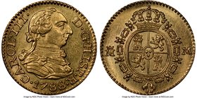 Charles III gold 1/2 Escudo 1788 M-M MS63 NGC, Madrid mint, KM425.1. MM outside order chain. With silver "WINGS" sticker. Surfaces are original with v...