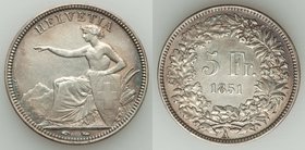 Confederation 7-Piece Lot of Uncertified Assorted 5 Francs, 1) 5 Francs 1851-A, Paris mint, KM11. 2) 5 Francs 1895-B, Bern mint, KM34. 3) 5 Francs 192...