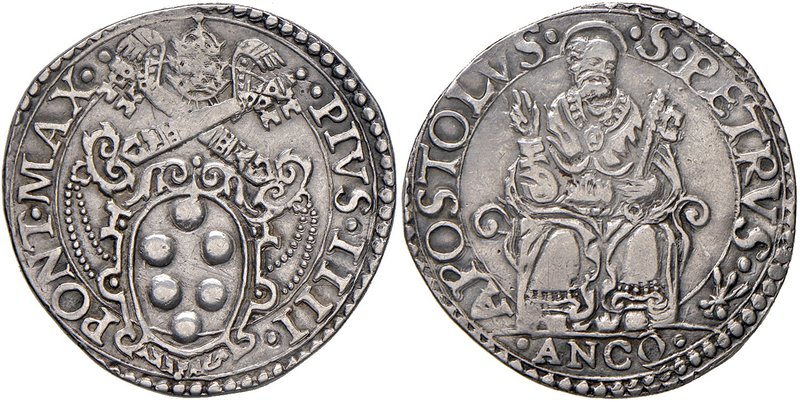 Ancona. Pio IV (1559-1565). Testone AG gr. 9,47. Muntoni 49. Berman 1072. Dubbin...
