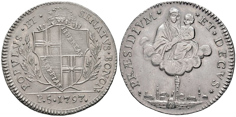 Bologna. Governo popolare (1796-1797). Mezzo scudo da 5 paoli 1797 AG gr. 14,43....