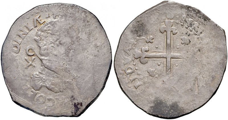 Cagliari. Filippo II re di Spagna (1556-1598). Da 10 reali “maltagliato” AG gr. ...