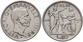 Savoia. Vittorio Emanuele III re d’Italia (1900-1946). Da 20 lire 1927/VI AG. Pagani 672. q.SPL