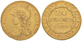 Torino. Repubblica Subalpina (1800-1802). Da 20 franchi anno X (1801) AV. Pagani 4. Rara. BB