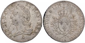Francia. Luigi XV (1715-1774). Scudo 1774 (Parigi) AG gr. 29,36. Duplessy 1685. Minime mancanze di metallo al dr., altrimenti SPL