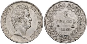 Francia. Luigi Filippo (1830-1848). Da 5 franchi 1831 (Rouen) AG. Gadoury 676. BB