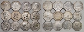 Francia. Lotto di dodici medaglie. Gettoni ottagonali in argento emessi dalla zecca di Parigi delle seguenti autorità: Luigi XV (1), Luigi XVI (3), Na...