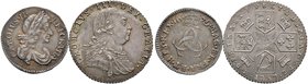 Gran Bretagna. Lotto di due monete. Carlo II (1660-1685). Da 3 pence 1679 AG gr. 1,44. Seaby 3386. Giorgio III (1760-1820). Da 6 pence 1787 AG gr. 3,0...