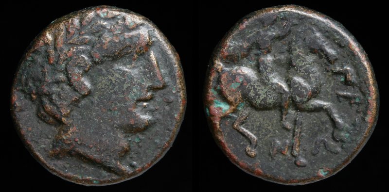 THESSALY, Atrax, 3rd c. BCE, AE trichalkon. 6.03g, 18mm.
Obv: Laureate head of ...