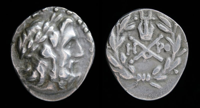 ACHAIA, Achaian League, Megara, c. 175-168 BCE, AR triobol or hemidrachm. 2.09g,...