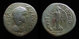 MACEDON, Stobi: Julia Domna (193-217), AE23. 6.33g, 22.7mm. 
Obv: IVLIA AVGVSTA, draped bust right. 
Rev: MVN STOB, Victory advancing left, holding ...