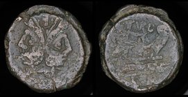 C. Papirius Turdus, AE as, issue c. 169-158 BCE. Rome, 29.42g, 33mm.
Obv: Laurete head of Janus
Rev: I above / TVRD / ROMA, prow of galley right; I ...