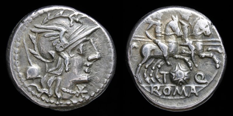 T. Quinctius Flamininus, 126 BCE, AR denarius. Rome, 3.91g, 18mm.
Obv: Helmeted...