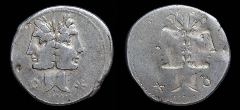 Brockage of C. Fonteius, 114-113 BCE, AR denarius. Rome, 3.87g, 20mm. 
Obv: Jan...