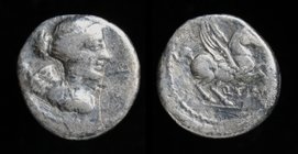 Q. Titius quinarius, issued 90 BCE. Rome, 1.65g, 13mm.
Obv: Draped and winged bust of Victory right
Rev: Pegasus leaping right, Q. TITI below. 
Cra...