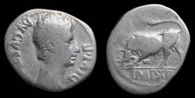 Augustus (27 BCE-14 CE), AR denarius, issued 11-10 BCE. Lugdunum, 3.61g, 17-20mm. 
Obv: AVGVSTVS DIVI • F, bare head right 
Rev: IMP • XII in exergu...