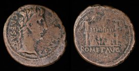 Augustus (27 BCE-14 CE), AE As, issued after 10 BCE. Lugdunum, 10.47g, 26mm.
Obv: CAESAR PONT MAX, Laureate head right.
Rev: ROM ET AVG, Altar of Ly...