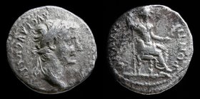 Tiberius (14-37) AR denarius. Lugdunum, 3.48g, 18mm.
Obv: TI CAESAR DIVI AVG F AVGVSTVS, laureate bust right
Rev: PONTIF MAXIM, Livia (as Pax) seate...