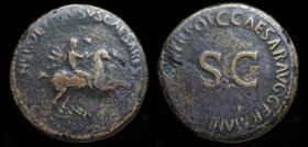 Nero and Drusus Caesars, brothers of Caligula (died 31 and 33 CE), AE dupondius, issued under Caligula 37-38. Rome, 12.89g, 28mm.
Obv: NERO ET DRVSVS...