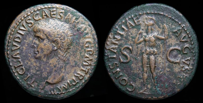 Claudius (41-54), AE As, issued 41-50. Rome, 10.66g, 29mm.
Obv: TI CLAVDIVS CAE...