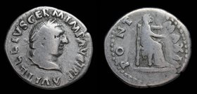 Vitellius (69), AR denarius. 3.09 g, 19.5mm.
Obv: A VITELLIVS GERM IMP AVG TR P, laureate head right 
Rev: PONT MAXIM, Vesta seated right, holding s...