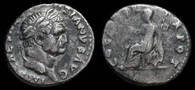 Vespasian (69-79), AR denarius. Rome, 2.91g, 16mm. 
Obv: IMP CAESAR VESPASIANVS AVG, laureate head right
Rev: COS ITER TR POT, Pax seated left, hold...