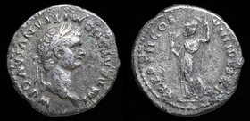 Domitian (81-96) AR denarius, issued 83 (second issue, Mar.-13 Sep.). Rome, 3.04g, 20mm.
Obv: IMP CAES DOMITIANUS AVG PM; laureate head r.
Rev: TR P...