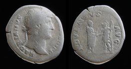 Hadrian (117-138), AR denarius, issued c. 133. Rome, 3.11g, 17mm. 
Obv: HADRIANVS AVG COS III P P, laureate head right
Rev: ADVENTVS AVG, Roma stand...
