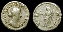 Faustina II, under Marcus Aurelius (161-170), AR denarius. Rome, 3.30g, 17.5mm.
Obv: FAVSTINA AVGVSTA, bust right
Rev: VE–NVS, Venus stg. l. holding...