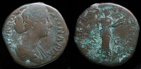 Diva Faustina II (d. 175-6), AE sestertius. Rome, 24.23g, 29mm.
Obv: DIVA FAVSTINA PIA, draped bust right
Rev: SIDERIBVS RECEPTA, Faustina as Diana,...