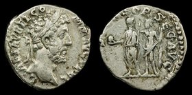 Commodus (177-192), AR denarius, issued 191. Rome, 2.67g, 17mm.
Obv: L AEL AVREL CO–MM AVG P FEL, Laureate head r.
Rev: I O M SPONSOR SEC AVG, Commo...