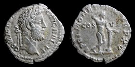 Commodus (177-192), AR denarius, issued 190. Rome, 2.62g, 17mm.
Obv: M COMM ANT P FEL AVG BRIT P P; Laureate head right.
Rev: APOL MONET P M TR P XV...