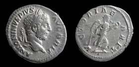 Caracalla (198-217) AR denarius, struck 210-11. Rome, 3.42g, 17-19mm. 
Obv: ANTONINVS PIVS AVG BRIT, Laureate head right
Rev: VICTORIAE BRIT, Victor...