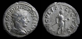 Gordian III (238-244) AR antoninianus, issued 242-44. Antioch, 3.43g, 21mm.
Obv: IMP GORDIANVS PIVS FEL AVG, radiate and cuirassed bust of Gordian II...