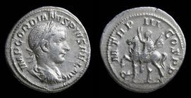 Gordian III (238-244) AR denarius, issued 240. Rome, 2.83g, 20mm.
Obv: IMP GORDIANVS PIVS FEL AVG, laureate, draped and cuirassed bust right
Rev: P ...