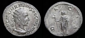 Trajan Decius (249-251), AR antoninianus. Rome, 3.02g, 21mm.
Obv: IMP C M Q TRAIANVS DECIVS AVG, radiate bust r.
Rev: DACIA, Dacia stg. l. holding a...