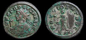 Probus (276-282), Silvered antoninianus. Ticinum, 3.49g, 22mm.
Obv: IMP C PROBVS P F AVG, radiate bust left, wearing consular robes/imperial mantle, ...