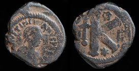 Justinian I (527-565) AE half follis, issued 537-8. Constantinople, 8.52g, 23-26mm. 
Obv: DN IVSTINIANVS PP AVG; Pearl-diademed, draped and cuirassed...