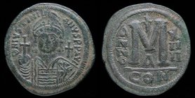 Justinian I (527-565) AE follis, issued 540/1 (year 14). Constantinople, 23.75g, 39mm. 
Obv: D N IVSTINIANVS P P AVI; Diademed, helmeted and cuirasse...