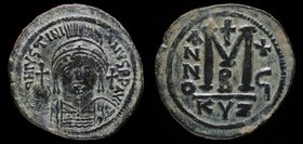Justinian I (527-565) AE follis, issued 542/3 (year 16). Cyzicus, 19.81g, 38mm. Dated year 16 (542/3 AD). 
Obv: D N IVSTINIANVS P P AVI; Diademed, he...