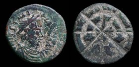 Pentanummium of Justinian/Byzantine Weight of 12 keratia, c. 6th-7th century. 2.29g, 15mm.
Obv: D N IVSTINIANVS PP AVG Diademed, draped and cuirassed...
