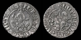 CILICIAN ARMENIA: Levon I (1187-1199 as Prince, 1199-1219 as King), AR Tram, issued 1199-1219. 3.04g, 21mm.
Obv: +ԼԵՒՈՆ ԹԳՐ ԱՄԵՆԱՅՆ ՀԱՅՈՑ (Levon King...