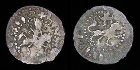 CILICIAN ARMENIA: Gosdantin III (1344-1363), AR takvorin. 2.04g, 20mm.
Obv: King on horseback to right, four dots in field to left. 
Rev: Lion strid...