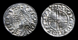 ENGLAND: Danish king Cnut (1016-35), AR Penny. Canterbury (Wulfwig, moneyer), 0.91g, 17.5mm.
Obv: +CNVT - RECX:, diademed bust left with lis sceptre ...