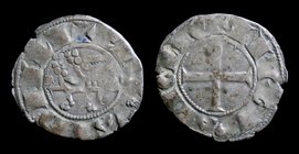 ANGLO-GALLIC: Edward I as heir to the throne (1252-1272), AR denier. Bordeaux, 0.92g, 19mm.
Obv: EDUARD FILI, lion passant left
Rev:. +H REGI ANGLIE...