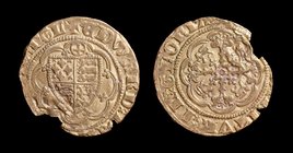 ENGLAND: Edward III (1327-1377), AV Quarter Noble, issued c.1361-1369 (Treaty period). Calais, 1.65g, 18.5mm.
Obv: + ЄDWARD : DЄI : GRA : RЄX : AnGL,...
