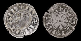 FRANCE, Brittany: Geoffrey II Plantagenet, Duke of Brittany (1169-1186), denier. Nantes, 0.82g, 19mm.
Obv: + GAVFRIDVS, Floral cross bearing a ring a...