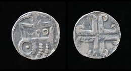 FLANDERS: The City of Ghent, AR Maille, issued 1253-1300, fourth period. 0.44g, 10mm.
Obv: Head left within circle of pellets, three rings in helmet,...