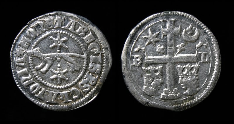 SLAVONIA: Ladislaus IV (1272-1290), AR marderdenar. Zagreb, 0.79g, 15mm.
Obv: +...
